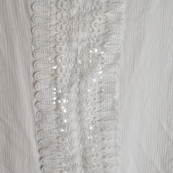 Women’s Large White Boho Lace Crinkle Peasant Tunic Keyhole 3/4 Sleeve Shirt - Picture 2 of 9